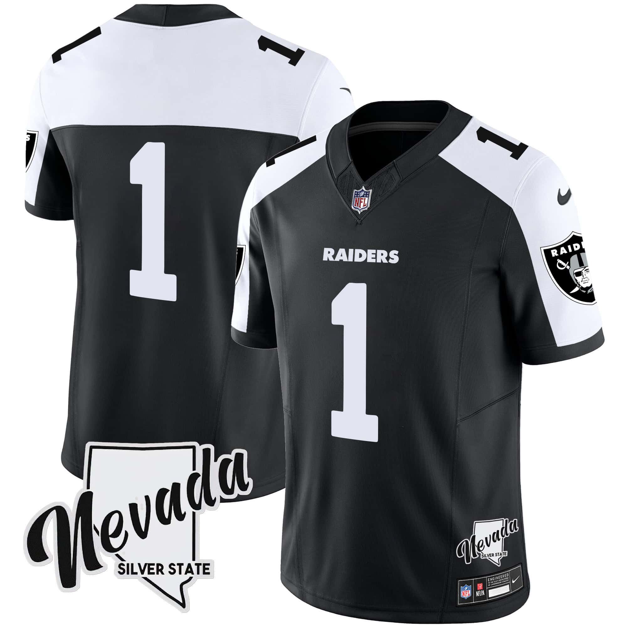 Men Oakland Raiders #1 No Name Black 2024 Nike Nevada Silver State Patch Vapor NFL Jersey